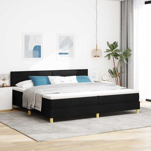 vidaXL Κρεβάτι Box Spring με Στρώμα & LED Μαύρο 200x200 εκ. Ύφασμα