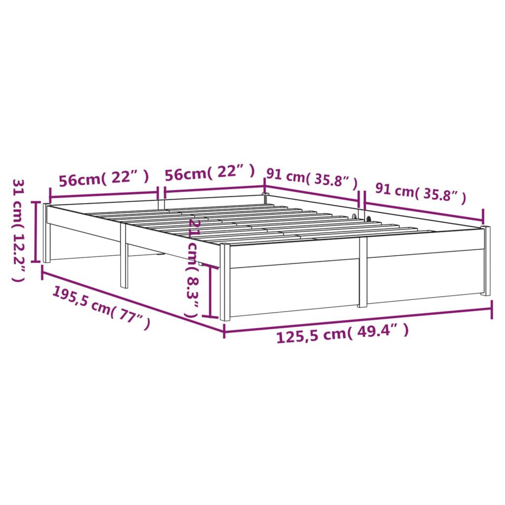 vidaXL Πλαίσιο Κρεβατιού Μελί 120x190 εκ. Μασίφ Ξύλο Small Double