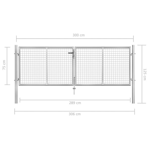 vidaXL Πόρτα Περίφραξης Ασημί 306 x 125 εκ. από Γαλβανισμένο Χάλυβα