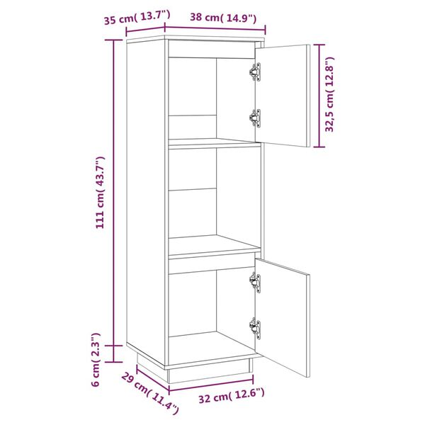 vidaXL Ντουλάπι Ψηλό Μαύρο 38 x 35 x 117 εκ. από Μασίφ Ξύλο Πεύκου