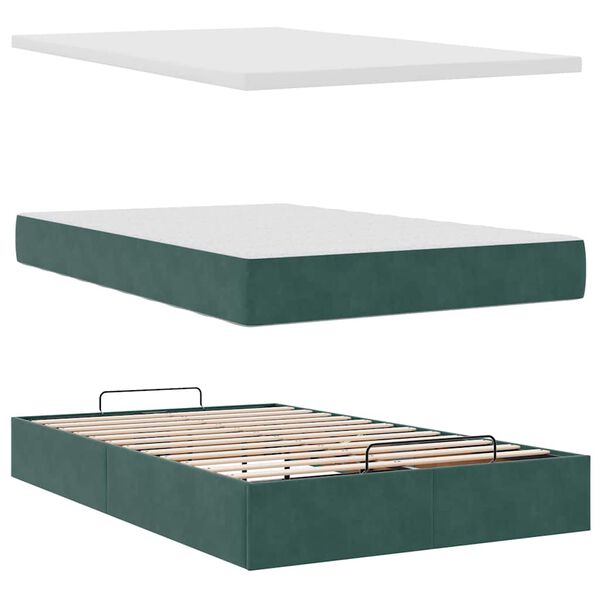 vidaXL Οθωμανικό κρεβάτι με στρώμα & LEDs Dark Green 120x200cm Velvet