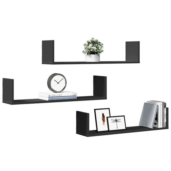 vidaXL Ραφιέρες Τοίχου 3 τεμ. Μαύρες 80x18x18 εκ. από Επεξ. Ξύλο