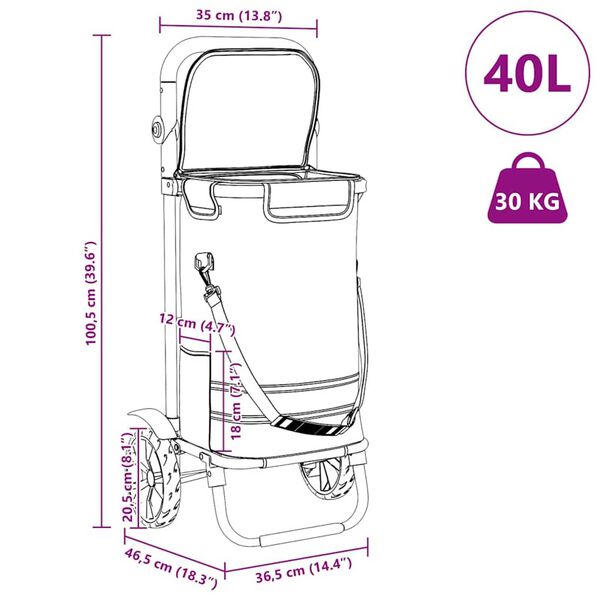 vidaXL Καρότσι Αγορών Γκρι 36.5 x 46.5 x 100.5 εκ Ύφασμα Oxford