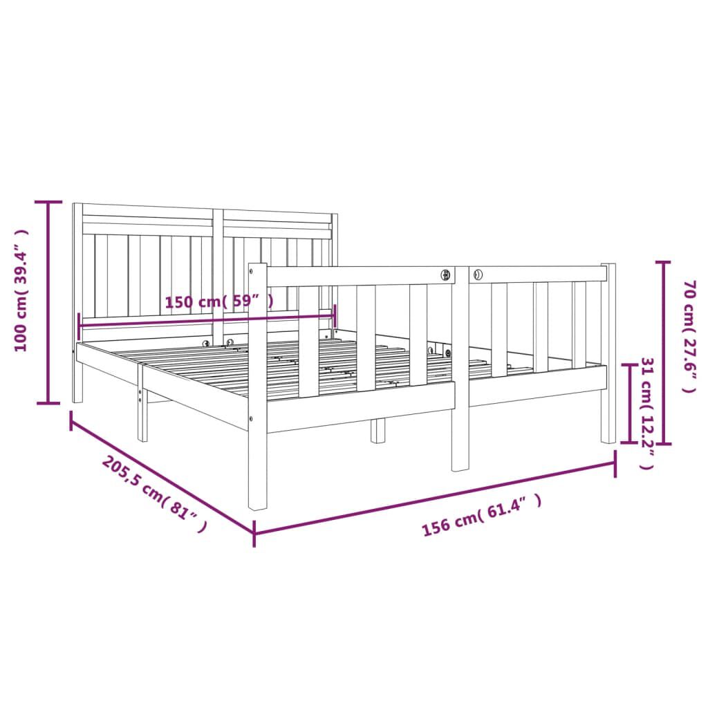 vidaXL Πλαίσιο Κρεβατιού 150 x 200 εκ. Μασίφ Ξύλο King Size