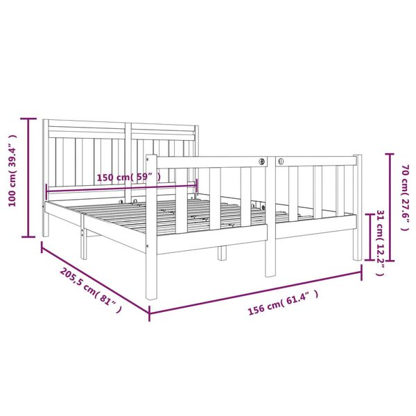 vidaXL Πλαίσιο Κρεβατιού 150 x 200 εκ. Μασίφ Ξύλο King Size