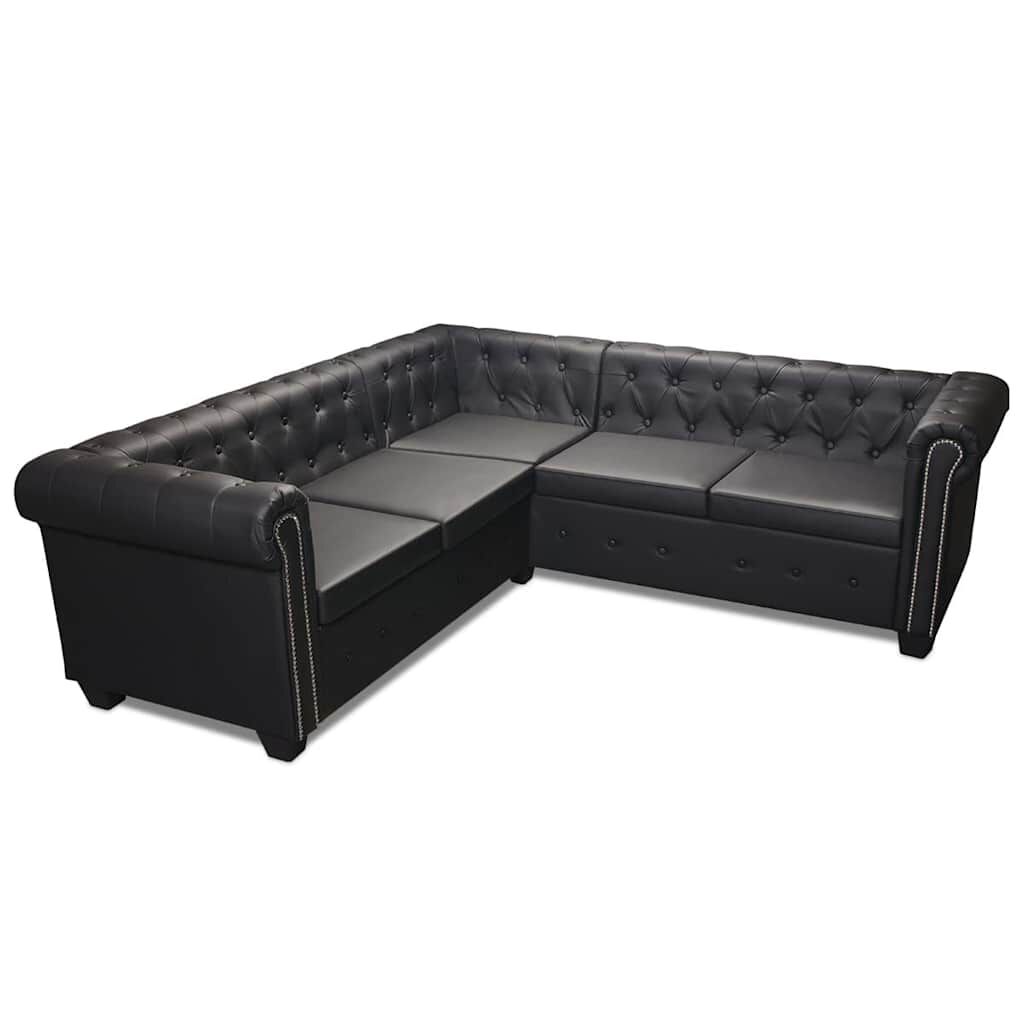 vidaXL Καναπές Γωνιακός Πενταθέσιος Chesterfield Μαύρος Συνθετικό Δέρμα