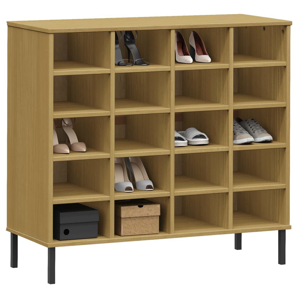 vidaXL Παπουτσοθήκη OSLO Καφέ 95x35x86 εκ. Μασίφ Ξύλο με Μετ. Πόδια