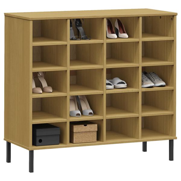 vidaXL Παπουτσοθήκη OSLO Καφέ 95x35x86 εκ. Μασίφ Ξύλο με Μετ. Πόδια