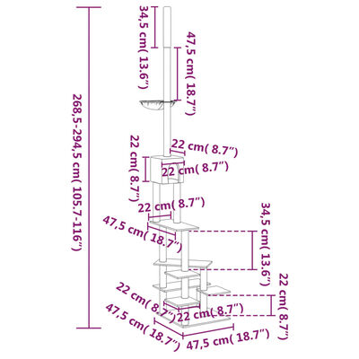 vidaXL Γατόδεντρο Πάτωμα ως Οροφή Κρεμ 268,5 - 294,5 εκ.