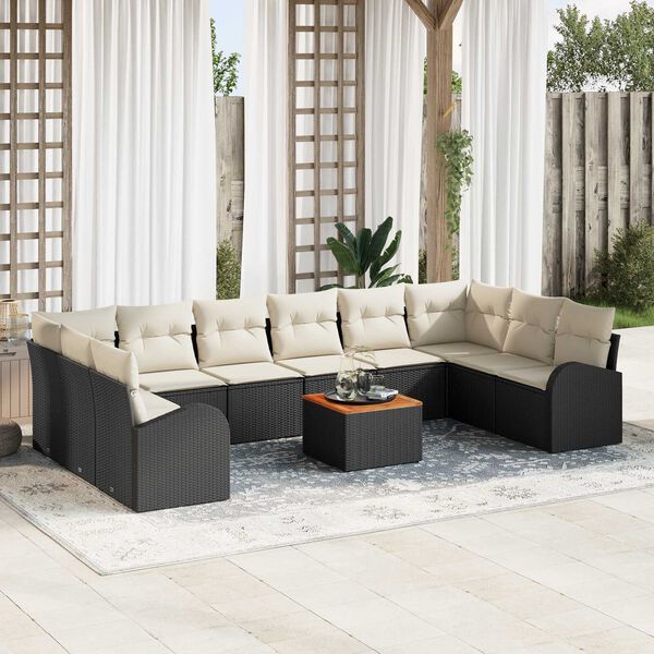 vidaXL Σετ Καναπέ Κήπου 11 pcs Μαύρος, λευκός Μεγάλο Ρατάν