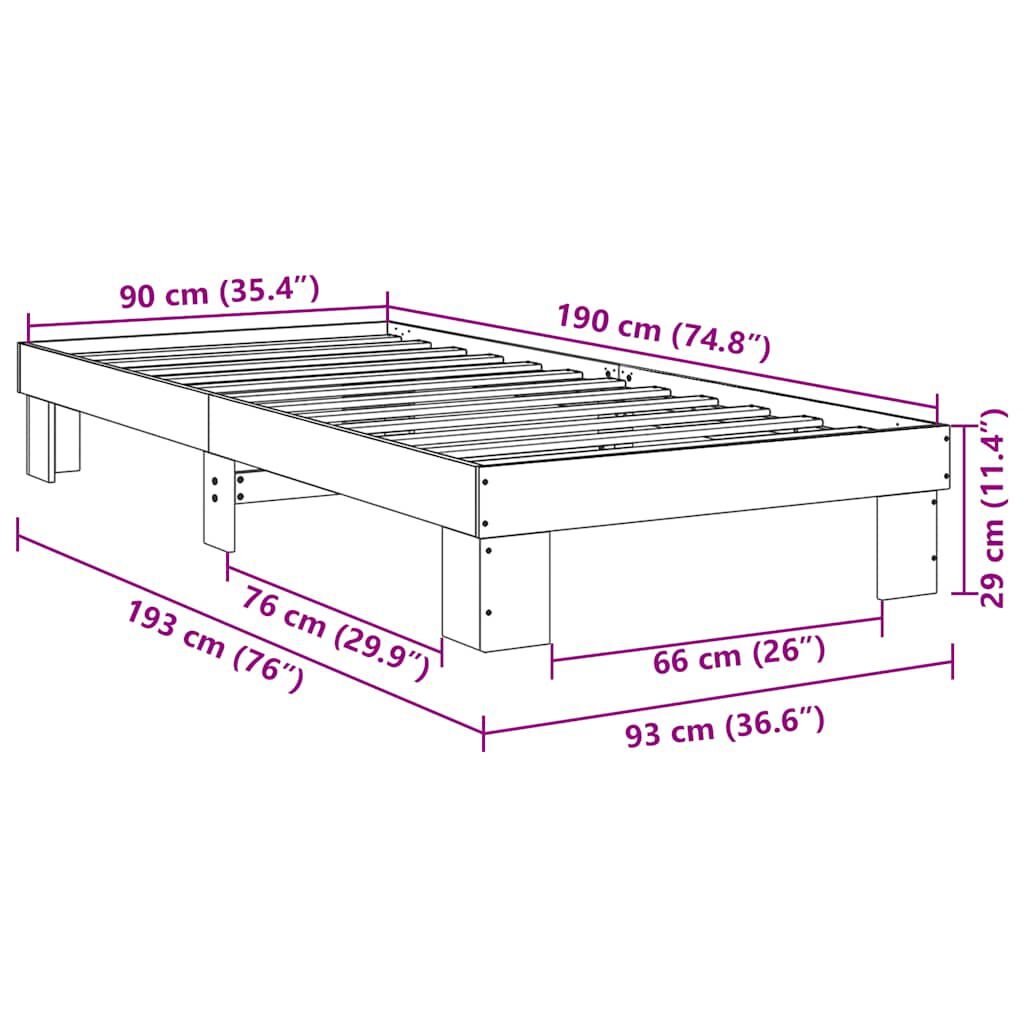 vidaXL Πλαίσιο κρεβατιού χωρίς στρώμα 90x190 cm μασίφ ξύλο δρυς
