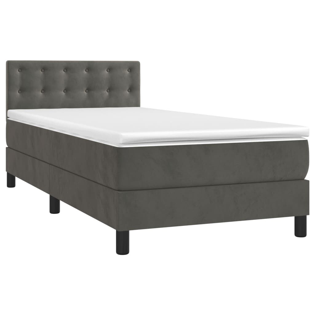 vidaXL Κρεβάτι Boxspring με Στρώμα Σκούρο Γκρι 90x190 εκ. Βελούδινο