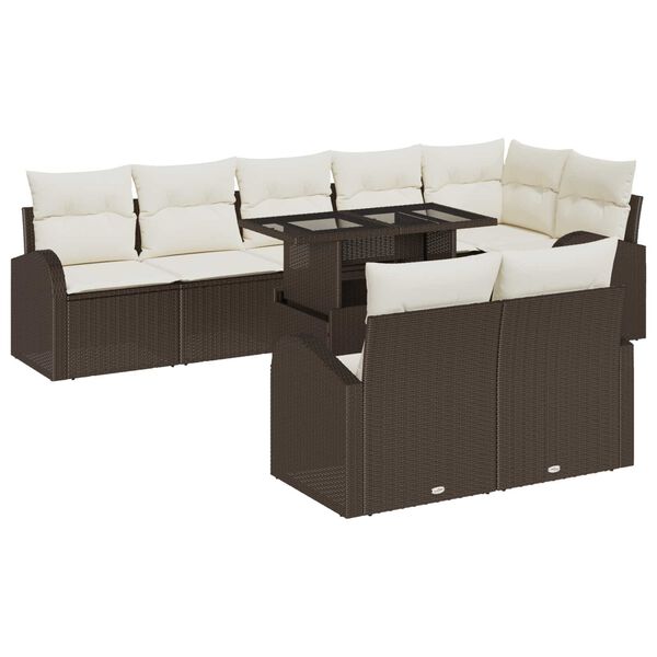 vidaXL Σετ Καναπέ Κήπου με αποθήκευση 9 pcs Καφέ Πολυ ράταν