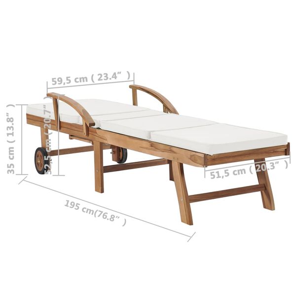 vidaXL Ξαπλώστρες Κρεμ από Μασίφ Ξύλο Teak με 2 τεμ. Μαξιλάρια