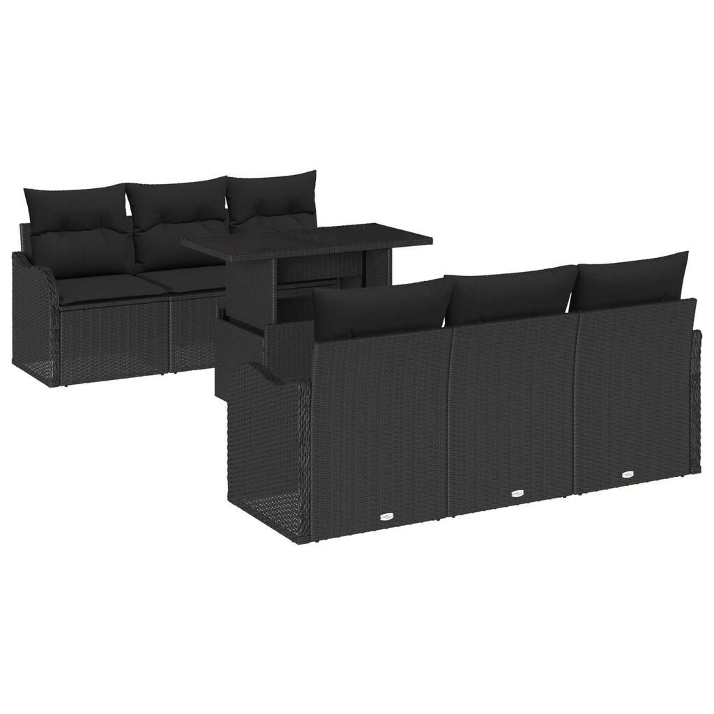 vidaXL Σετ Καναπέ Κήπου με μαξιλάρι 7 pcs Μαύρο Πολυ ράταν
