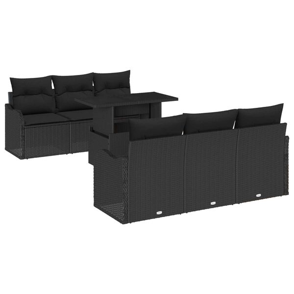 vidaXL Σετ Καναπέ Κήπου με μαξιλάρι 7 pcs Μαύρο Πολυ ράταν