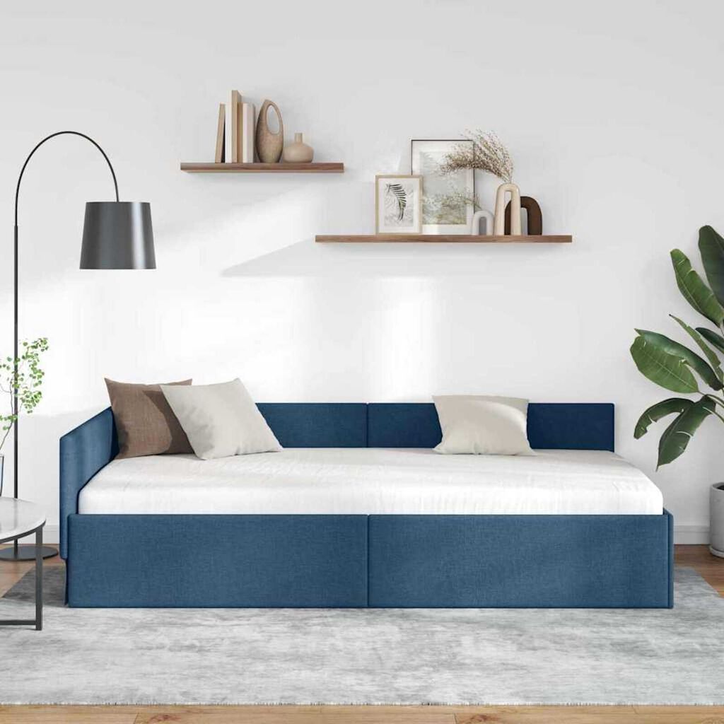 vidaXL Κρεβάτι Γωνίας Μπλε 90 x 190 cm Ύφασμα και Έργο ξύλου