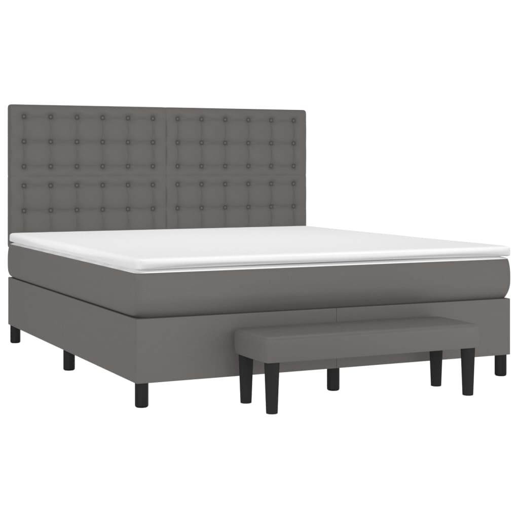 vidaXL Κρεβάτι Boxspring με Στρώμα Γκρι 180x200 εκ. Συνθετικό Δέρμα