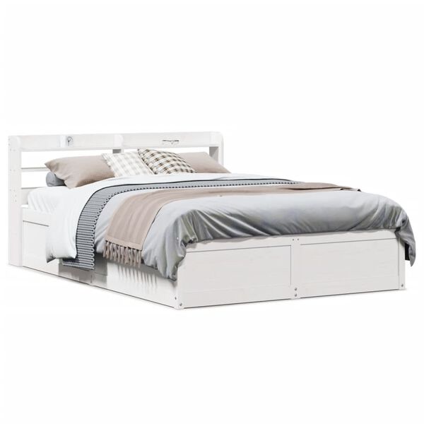 vidaXL Πλαίσιο Κρεβατιού με Κεφαλάρι Λευκό 135x190 εκ. Μασίφ Πεύκου
