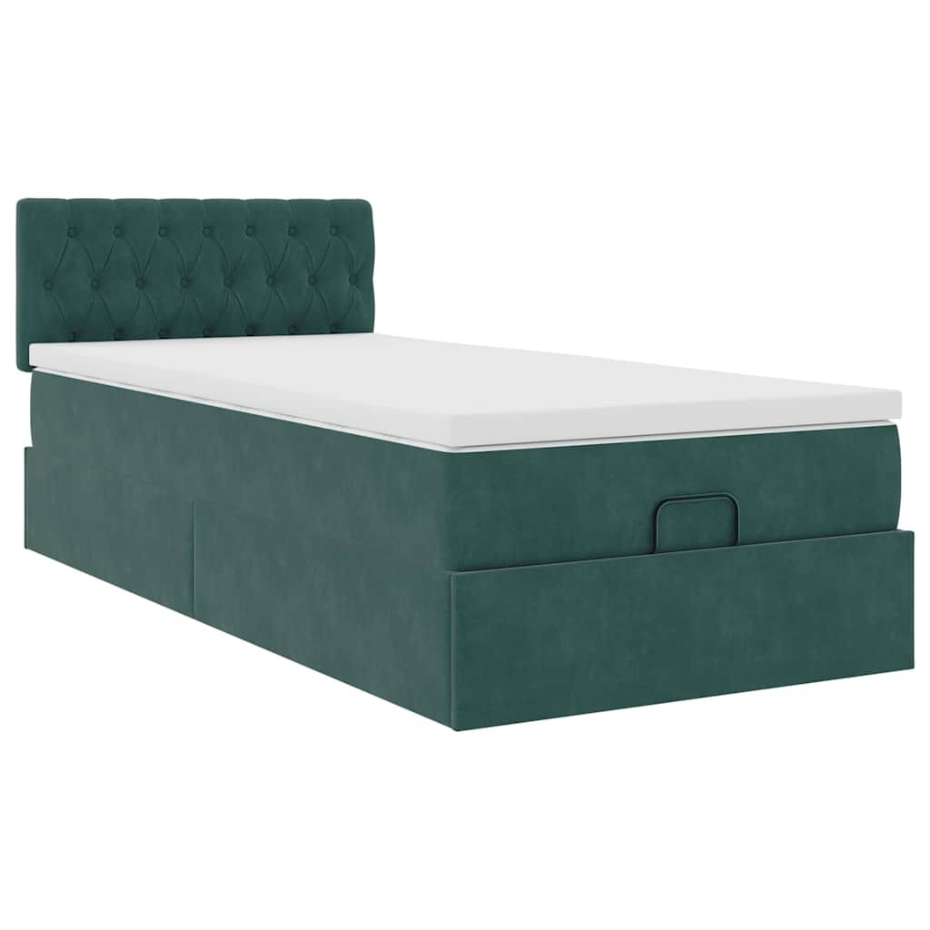 vidaXL Οθωμανικό κρεβάτι με στρώμα & LEDs Dark Green 80x200cm Velvet