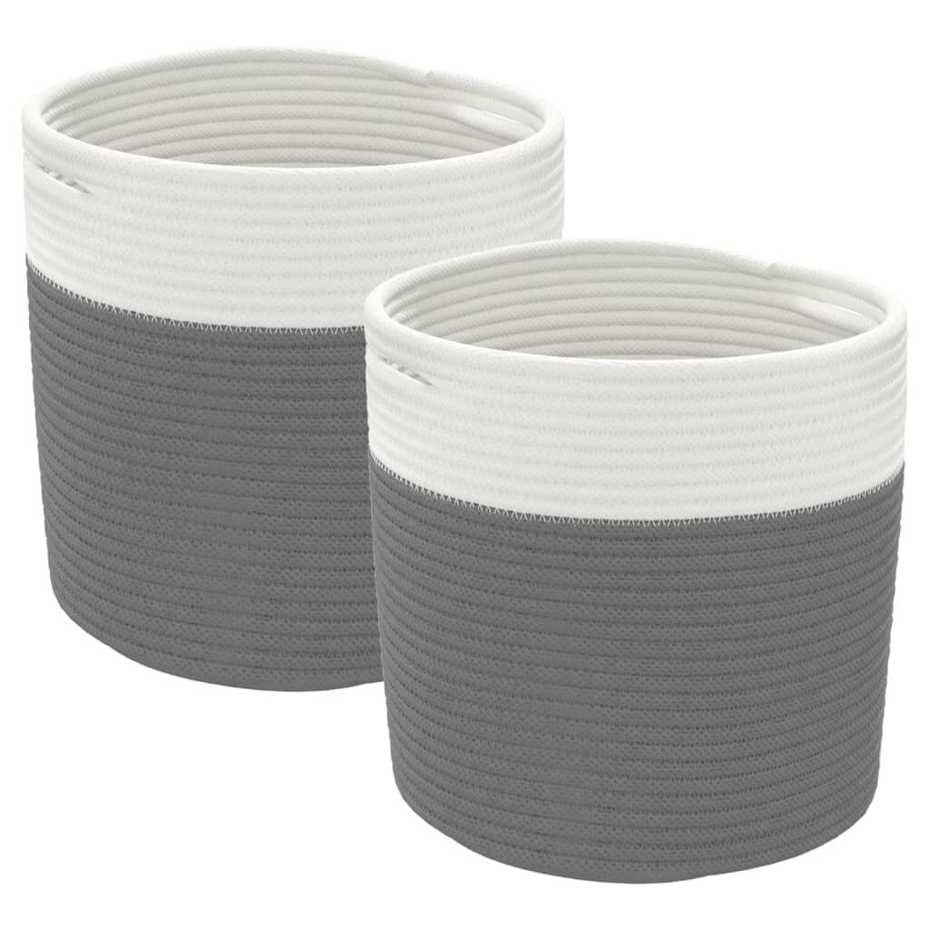 vidaXL Καλάθια Αποθήκευσης 2 τεμ. Γκρι/Λευκό Ø28 x 28 εκ. Βαμβακερά