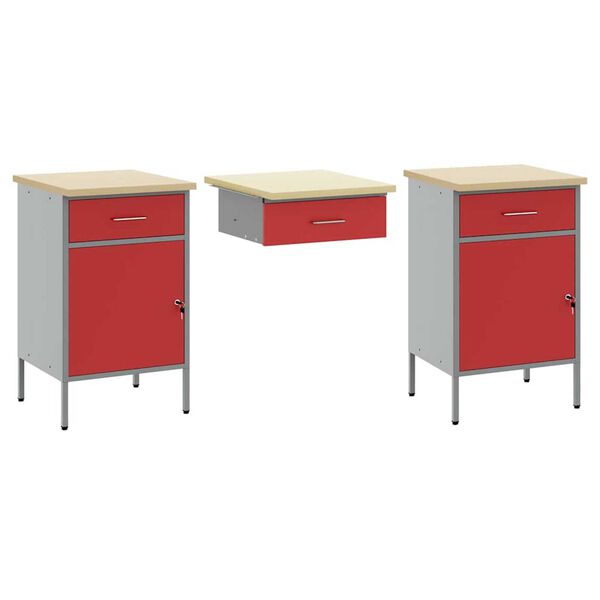 vidaXL Ντουλάπα Εργασίας με συρτάρι 3 pcs Κόκκινο 150 x 55 x 85 εκ