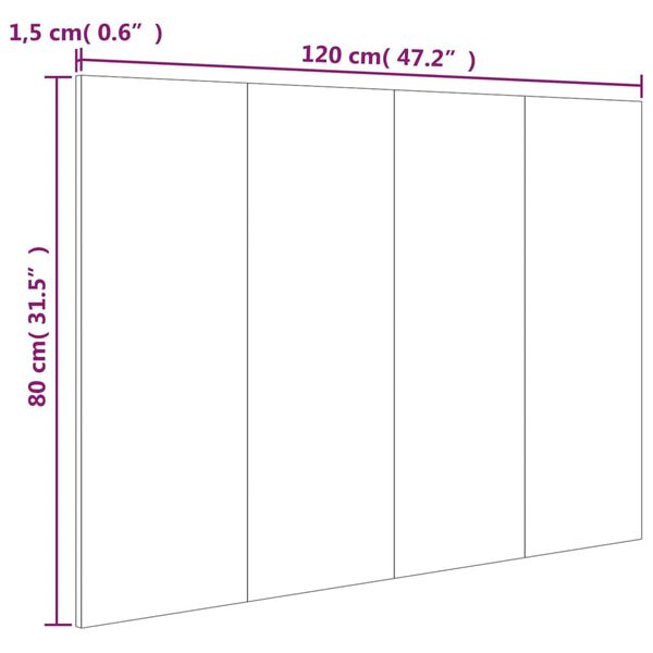 vidaXL Κεφαλάρι Κρεβατιού Γκρι Sonoma 120x1,5x80 εκ. Επεξεργ. Ξύλο