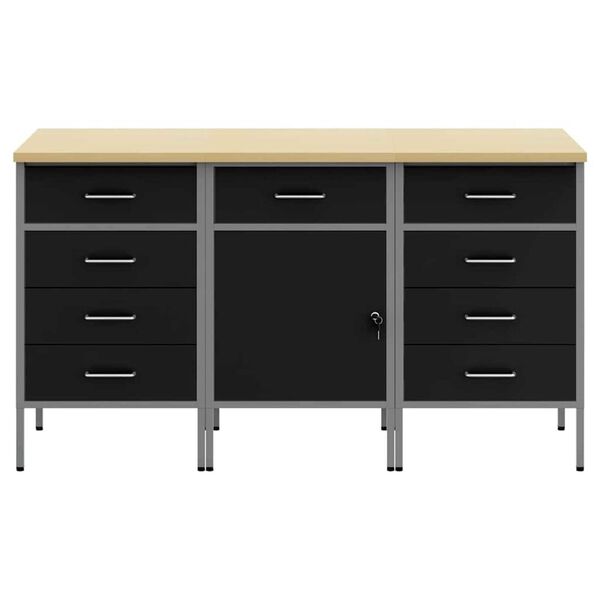vidaXL Ντουλάπα Εργασίας 3 pcs Μαύρο και Γκρι 150 x 55 x 85 εκ