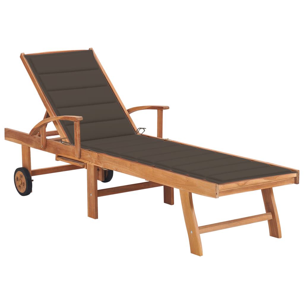 vidaXL Ξαπλώστρα από Μασίφ Ξύλο Teak με Taupe Μαξιλάρι