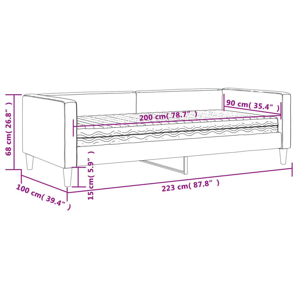 vidaXL Καναπές Κρεβάτι με Στρώμα Μαύρο 90 x 200 εκ. Υφασμάτινο