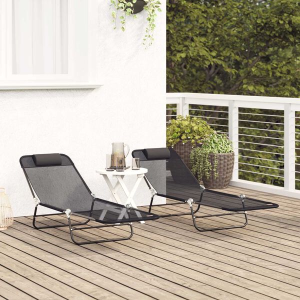vidaXL Πτυσσόμενη ξαπλώστρα 2 pcs Μαύρο 182 x 55 x 85.5 εκ. Textilene