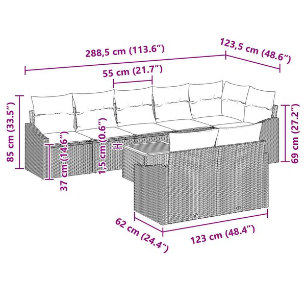 vidaXL Σετ Καναπέ Κήπου 9 pcs Γκρι
