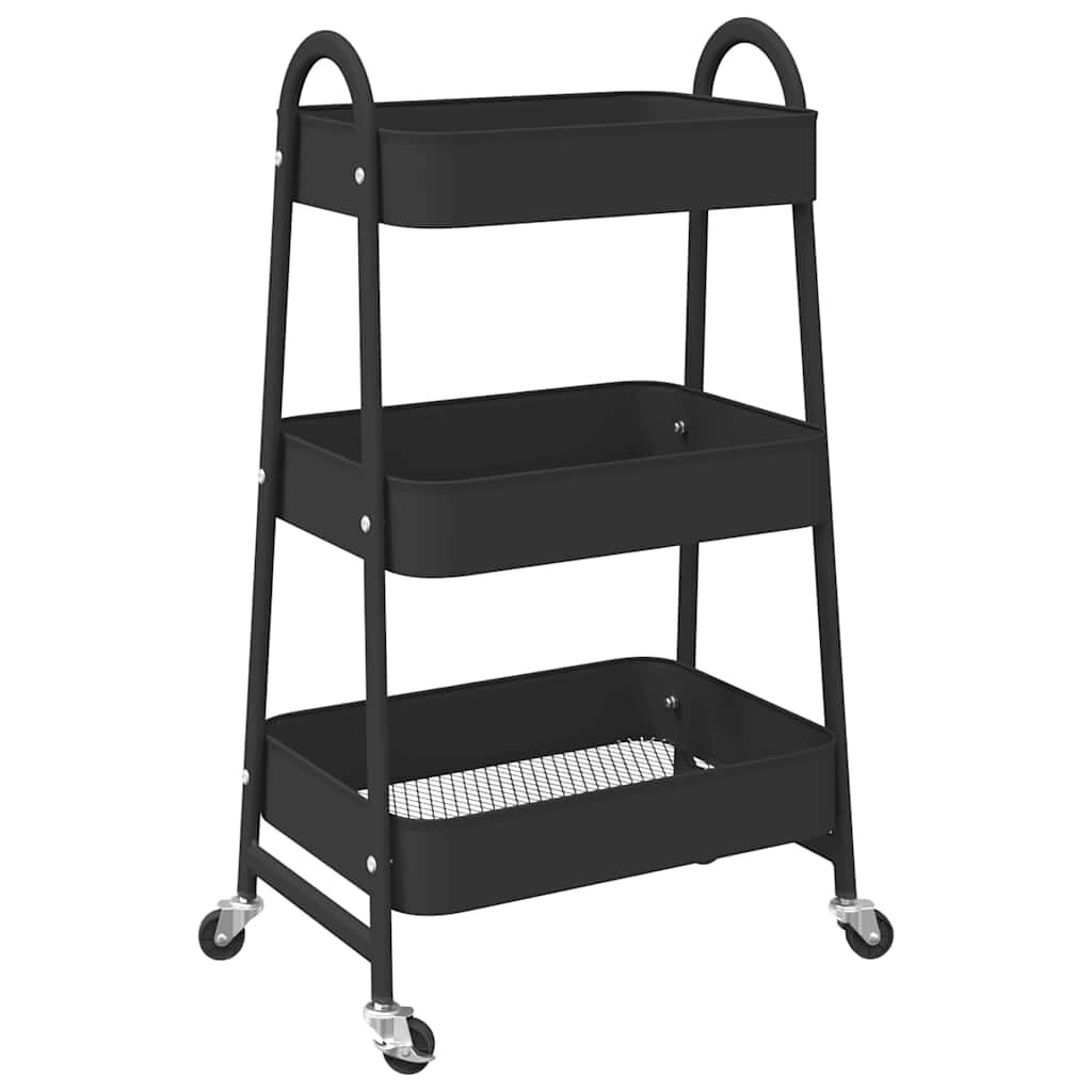vidaXL Τρόλεϊ αποθήκευσης 3 επιπέδων Μαύρο 42x41,5x77 cm Χάλυβας