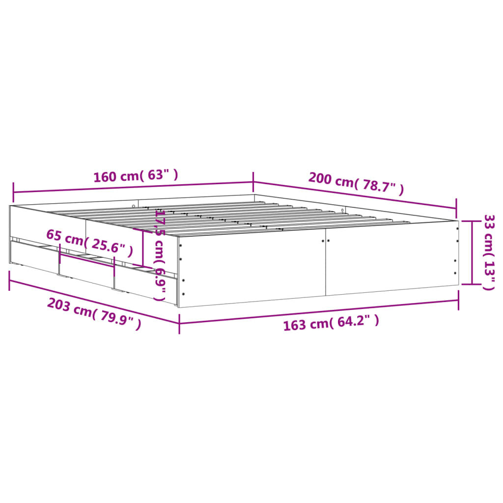 vidaXL Πλαίσιο Κρεβατιού με συρτάρια Καφέ δρυς 160x200 εκ. Επεξ. Ξύλο