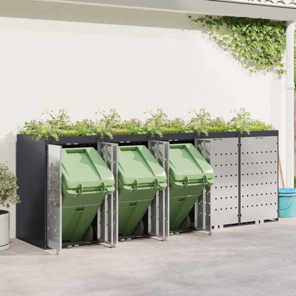 vidaXL Αποθήκη τροχήλατου κάδου για 3 κάδους Ανθρακί