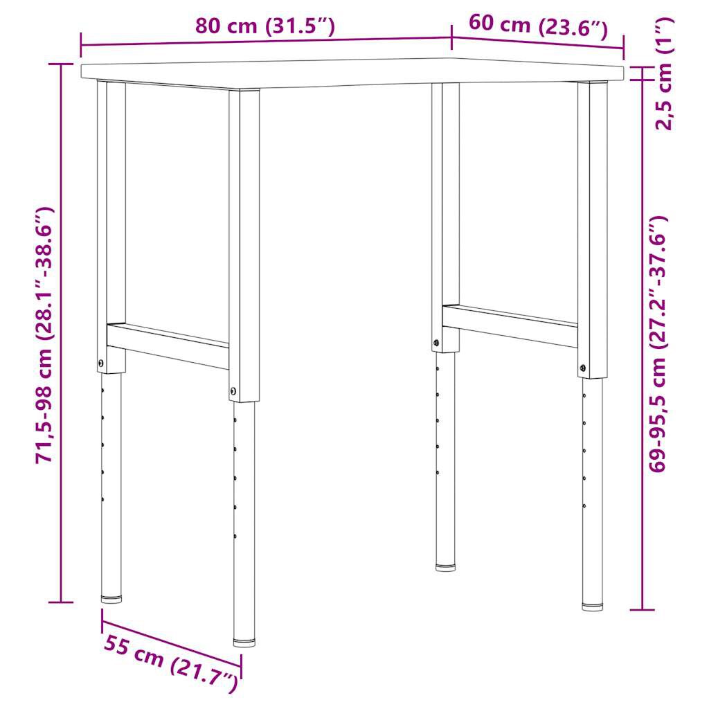 vidaXL Πάγκος Εργασίας Ανοιχτό Καφέ 80x60x(71,5-98) cm Μασίφ Ξύλο Δρυς