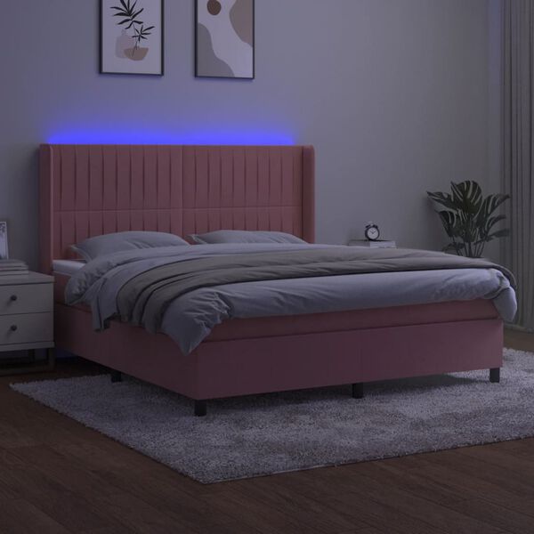 vidaXL &Kappa;&rho;&epsilon;&beta;ά&tau;&iota; Boxspring &mu;&epsilon; &Sigma;&tau;&rho;ώ&mu;&alpha; & LED &Rho;&omicron;&zeta; 180x200 &epsilon;&kappa;. &Beta;&epsilon;&lambda;&omicron;ύ&delta;&iota;&nu;&omicron;