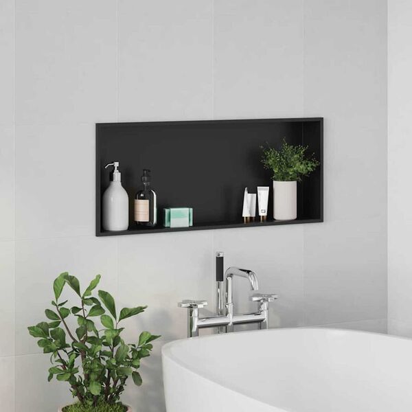 vidaXL Νίτσα Μπάνιου Μαύρο 75 x 30 x 9.5 εκ. Ανοξείδωτο ατσάλι