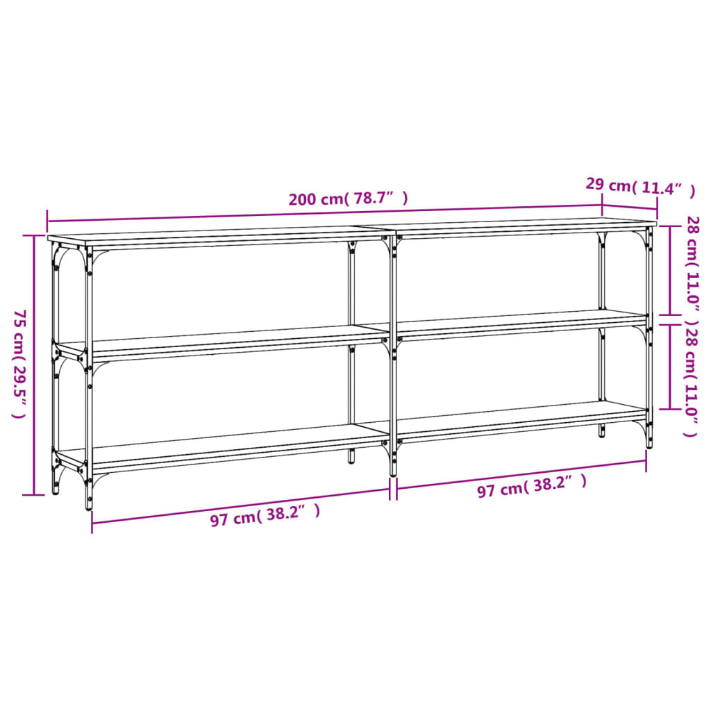 vidaXL Τραπέζι Κονσόλα Sonoma Δρυς 200x29x75 εκ. Επεξεργασμένο Ξύλο
