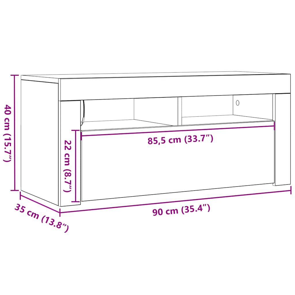 vidaXL Έπιπλο Τηλεόρασης με LED Γκρι Σκυροδέματος 90 x 35 x 40 εκ.