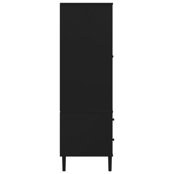vidaXL Ντουλάπα SENJA Μαύρο / Ρατάν 90 x 55 x 175εκ. Μασίφ Ξύλο Πεύκου