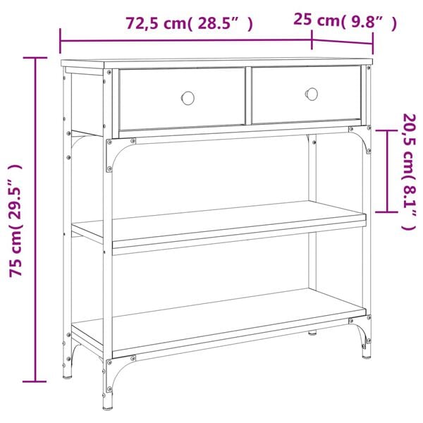 vidaXL Τραπέζι Κονσόλα Sonoma Δρυς 72,5x25x75 εκ. Επεξεργασμένο Ξύλο