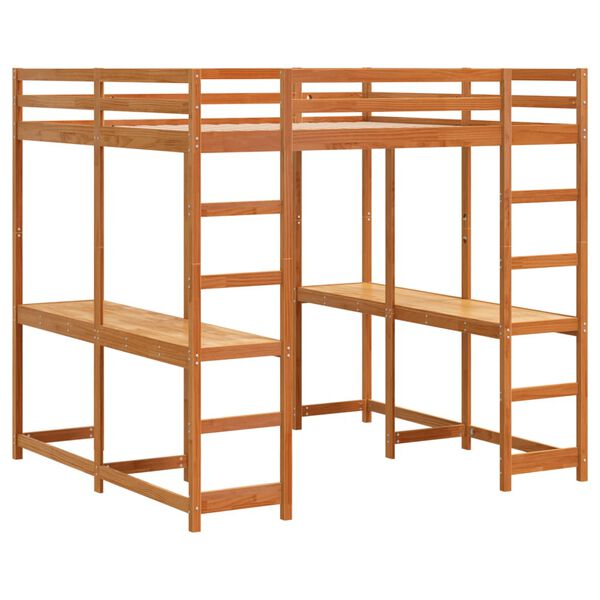 vidaXL Κρεβάτι Υπερυψωμένο Γραφείο/Σκάλα 180x200 εκ. Μασίφ Ξύλο Πεύκου