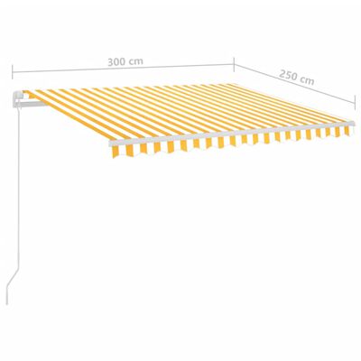vidaXL Τέντα Αυτόματη με LED & Αισθ. Ανέμου Κίτρινο/Λευκό 3 x 2,5 μ.