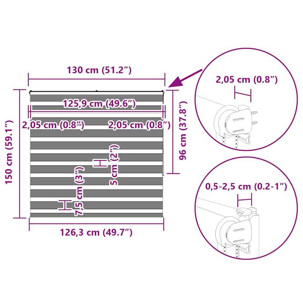 vidaXL Ζέβρα τυφλή Μαύρο Πλάτος υφάσματος 125,9 εκ. Πολυεστέρας