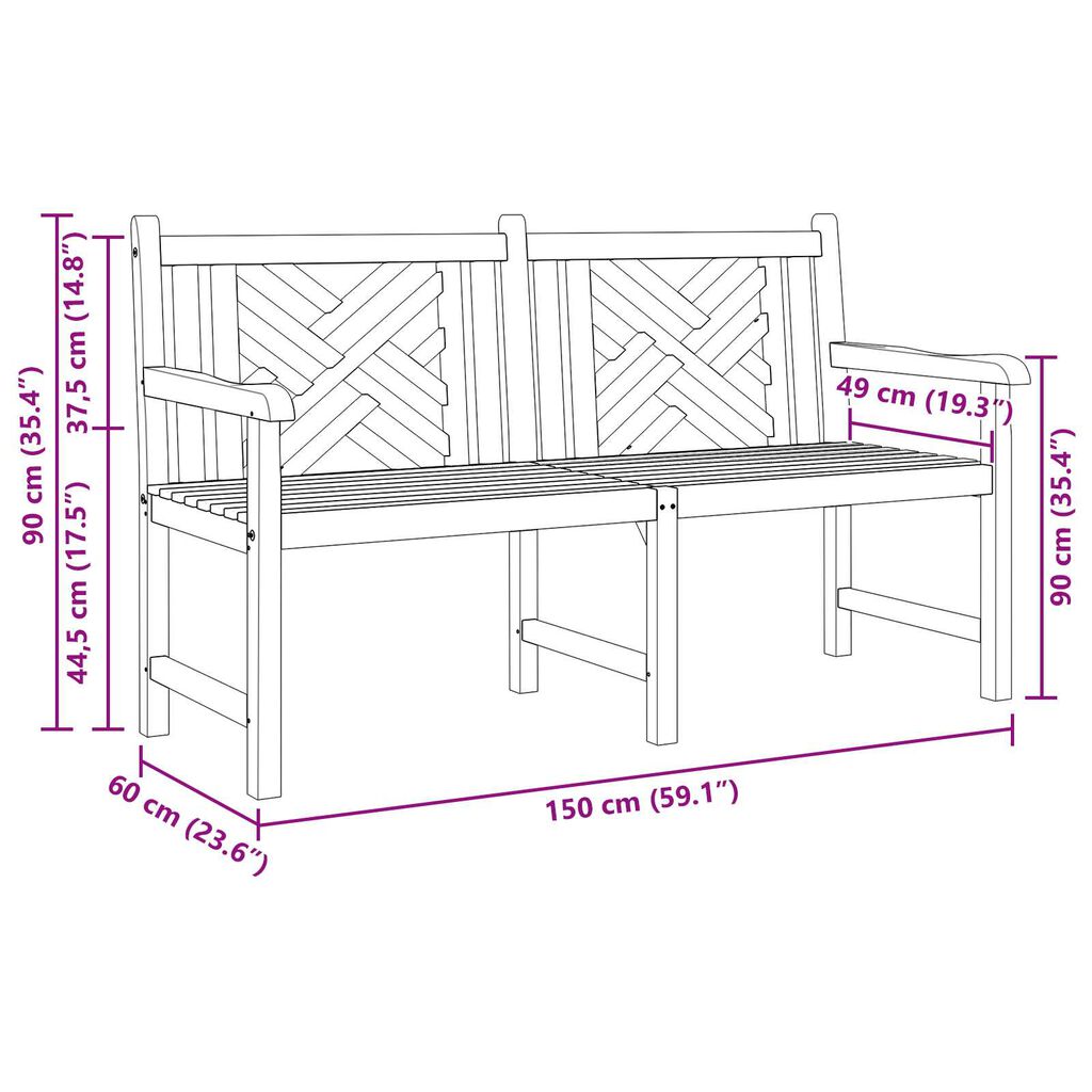 vidaXL Παγκάκι κήπου Καφέ 150 x 60 x 90 εκ Μασίφ ξύλο teak