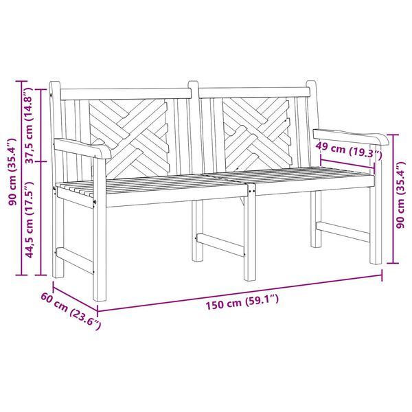 vidaXL Παγκάκι κήπου Καφέ 150 x 60 x 90 εκ Μασίφ ξύλο teak