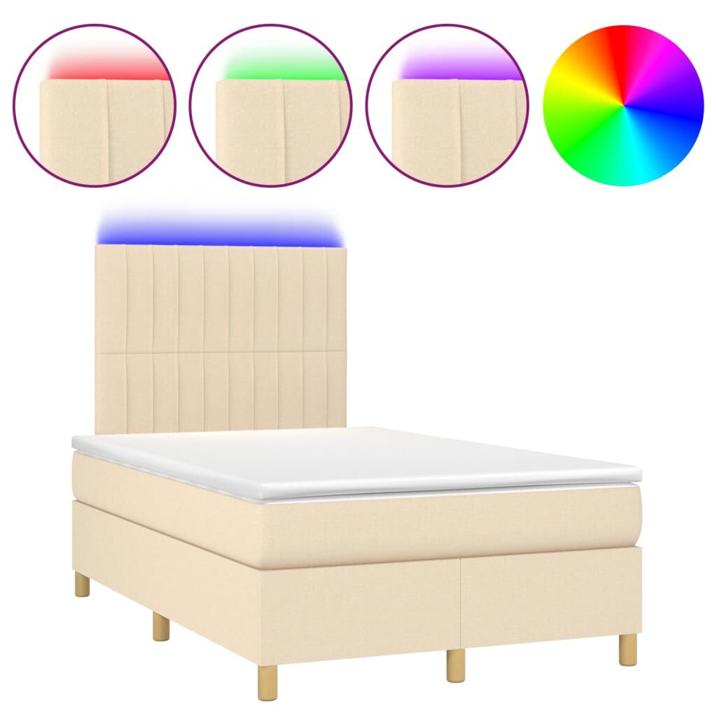 vidaXL Κρεβάτι Boxspring με Στρώμα & LED Κρεμ 120x200 εκ. Υφασμάτινο