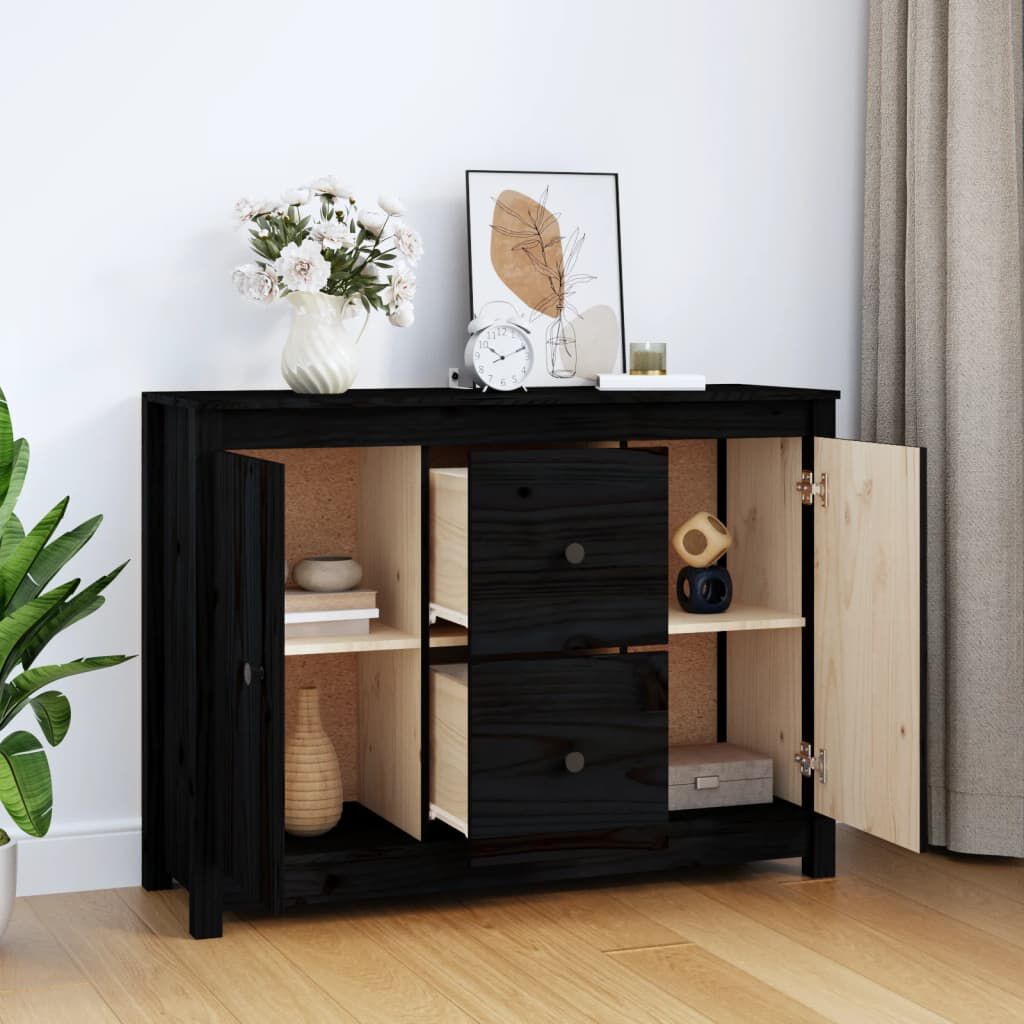 vidaXL Ντουλάπι Μαύρο 100 x 35 x 74 εκ. από Μασίφ Ξύλο Πεύκου
