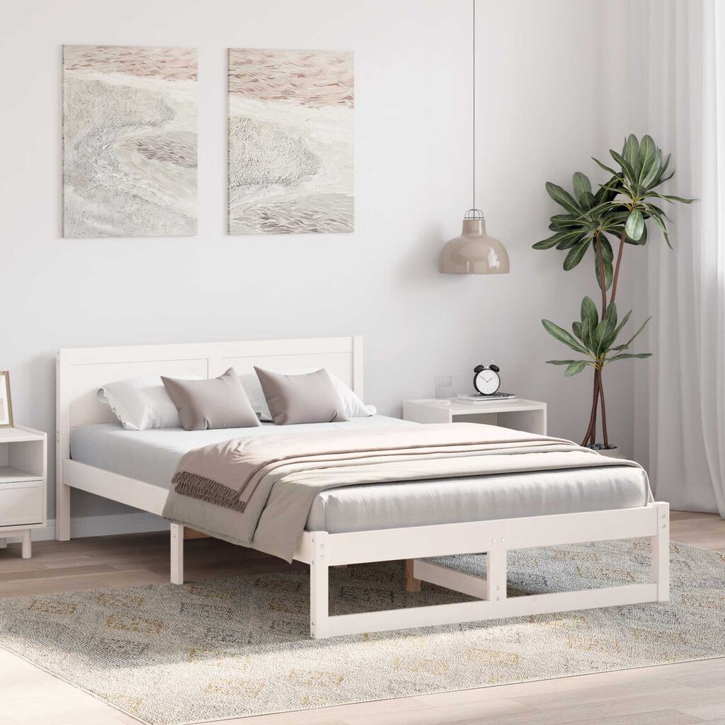 vidaXL Κρεβάτι Λευκό Μασίφ ξύλο πεύκου 135 x 190 εκ
